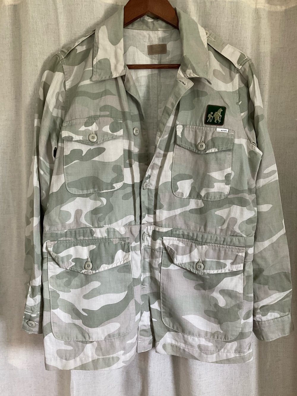 MOTHER The Loose Veteran Desert Print Camo Utility Jacket Oversized Small Army
